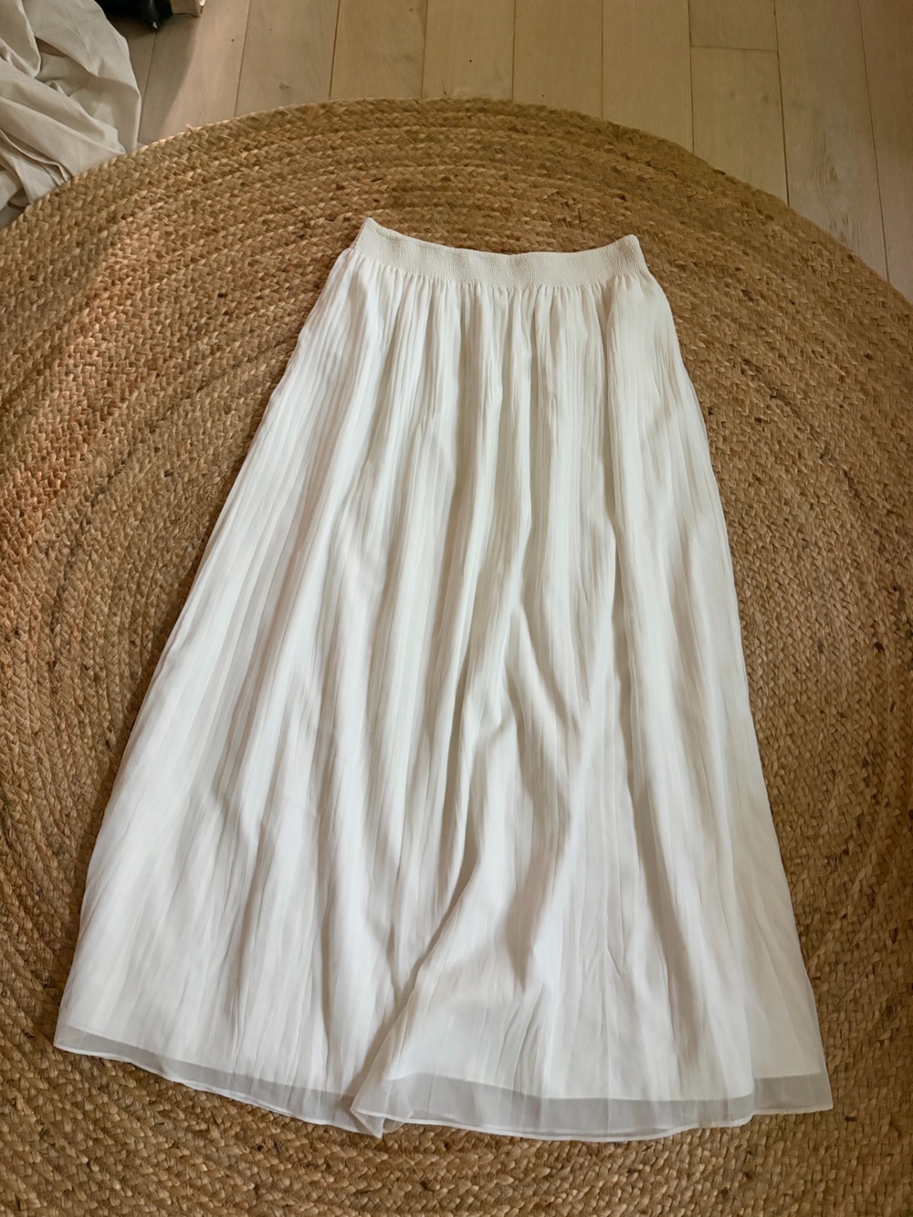 White House Black Market White Pleated Maxi Skirt with Smocked Waist